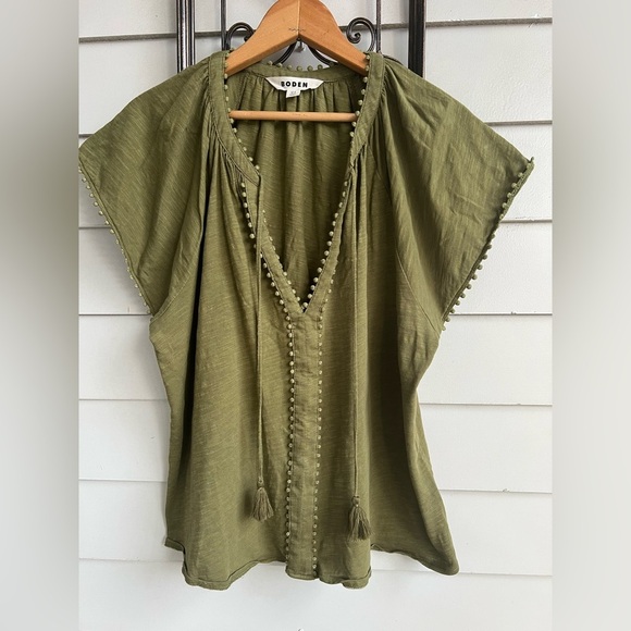 Boden Millie Split Neck Cotton Top Mayfly Army Green Sz 14 - Picture 6 of 12